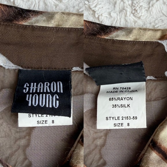 Sharon Young Tiger Zebra Silk Sheer Button Down Blouse Animal Print Brown M - Picture 4 of 14